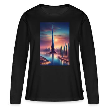 Grand gratte-ciel dans une ville - T-shirt manches longues Premium bio Femme - noir - Devant - Julia (174cm)