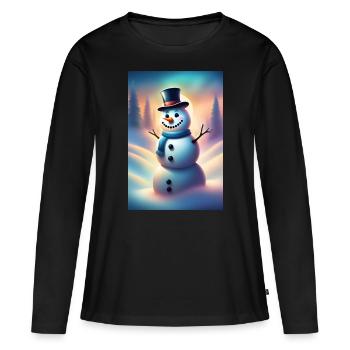Bonhomme de neige hivernal heureux - T-shirt manches longues Premium bio Femme - noir - Devant - Julia (174cm)