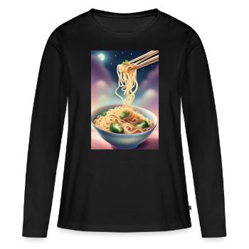 A nightly snack: bowl of noodles with broccoli - Women's Premium Organic Long Sleeve Shirt - black - Front - Julia (174cm)