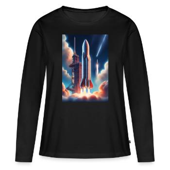 Ein realistisches Raketenstart-Design - Frauen Premium Bio Langarmshirt - Schwarz - Vorne - Julia (174cm)