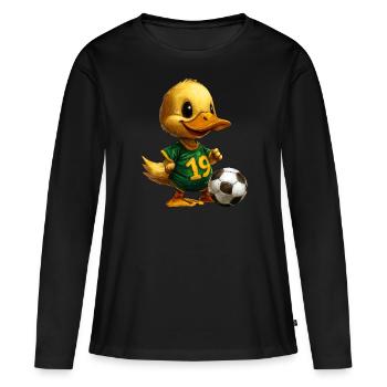 Fussball Entchen - Frauen Premium Bio Langarmshirt - Schwarz - Vorne - Julia (174cm)