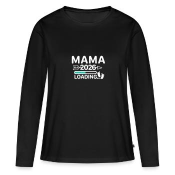 Maman 2026 - Annonce de grossesse avec barre de chargement - T-shirt manches longues Premium bio Femme - noir - Devant - Julia (174cm)