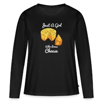 Juste une fille qui aime le fromage fromage fille - T-shirt manches longues Premium bio Femme - noir - Devant - Julia (174cm)