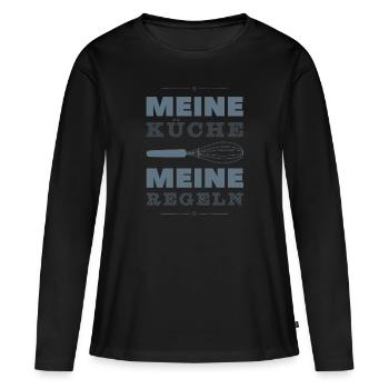 MEINE KÜCHE, MEINE REGELN - Frauen Premium Bio Langarmshirt - Schwarz - Vorne - Julia (174cm)