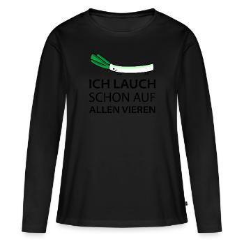 Lustiger Lauch im Stress - Frauen Premium Bio Langarmshirt - Schwarz - Vorne - Julia (174cm)