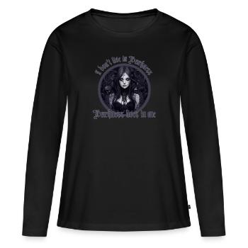 Je ne vis pas dans les ténèbres - Les ténèbres vivent en moi - T-shirt manches longues Premium bio Femme - noir - Devant - Julia (174cm)