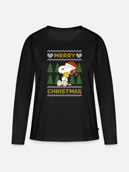 Peanuts Snoopy Merry Christmas - Frauen Premium Bio Langarmshirt - Schwarz