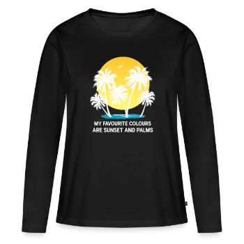 palmiers coucher de soleil d’été mer couleurs préférées - T-shirt manches longues Premium bio Femme - noir - Devant - Julia (174cm)