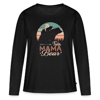 Zwilling Mama Bär Geschenk T-Shirt Mama Zwillinge - Frauen Premium Bio Langarmshirt - Schwarz - Vorne - Julia (174cm)