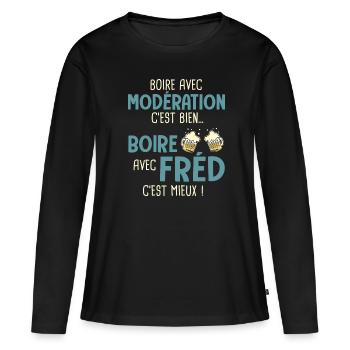 frédérique modération boire avec fréd c'est mieux - T-shirt manches longues Premium bio Femme - noir - Devant - Julia (174cm)