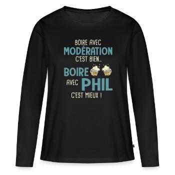 phiilippe modération boire avec phil c'est mieux - T-shirt manches longues Premium bio Femme - noir - Devant - Julia (174cm)
