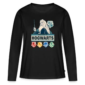 Harry Potter Bienvenue À Poudlard Dumbledore - T-shirt manches longues Premium bio Femme - noir - Devant - Julia (174cm)