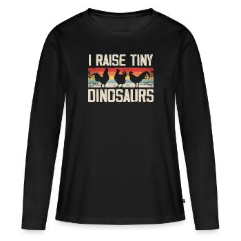 Ich ziehe winzige Dinosaurier auf Vintage Retro Huhn - Frauen Premium Bio Langarmshirt - Schwarz - Vorne - Julia (174cm)