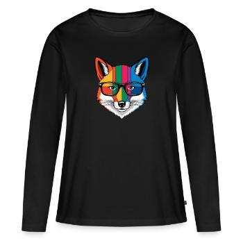 renard dessin animé cool coloré avec des lunettes - T-shirt manches longues Premium bio Femme - noir - Devant - Julia (174cm)