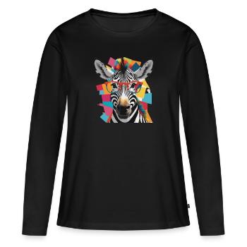 Zebra Coole und robuste bunte Brille - Frauen Premium Bio Langarmshirt - Schwarz - Vorne - Julia (174cm)