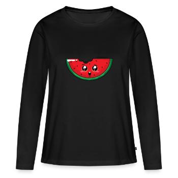 Caricature de pastèque - T-shirt manches longues Premium bio Femme - noir - Devant - Julia (174cm)