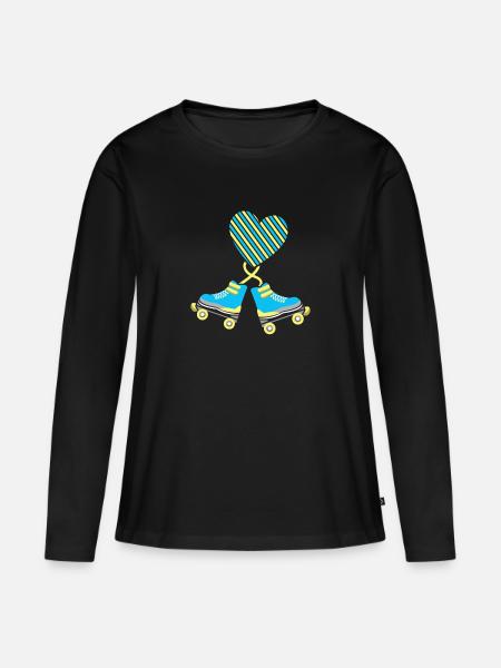 Rollschuhe am Herz - Frauen Premium Bio Langarmshirt - Schwarz