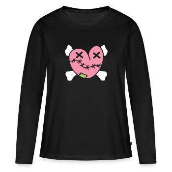 Trauriges Herz mit Knochen - Halloween - Frauen Premium Bio Langarmshirt - Schwarz - Vorne - Julia (174cm)