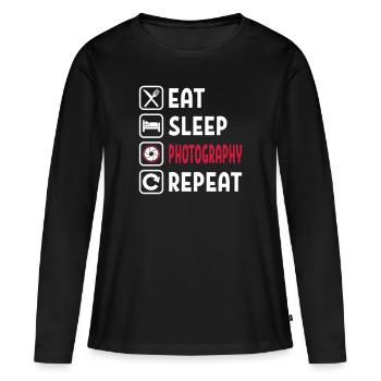 Eat Sleep Photography Repeat - Frauen Premium Bio Langarmshirt - Schwarz - Vorne - Julia (174cm)