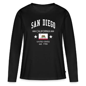 San Diego - T-shirt manches longues Premium bio Femme - noir - Devant - Julia (174cm)