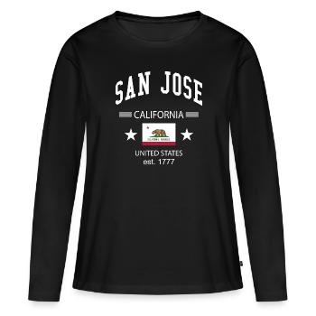 San José - T-shirt manches longues Premium bio Femme - noir - Devant - Julia (174cm)