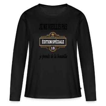 Je ne vieillis pas je me bonifie - T-shirt manches longues Premium bio Femme - noir - Devant - Julia (174cm)