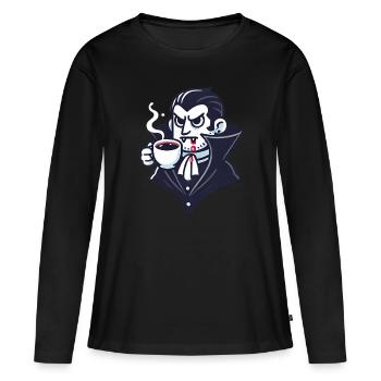 Dracula Coffee Time Cartoon Design - T-shirt manches longues Premium bio Femme - noir - Devant - Julia (174cm)