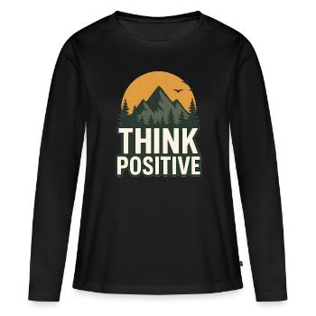 T-shirt « Pensez positif » pour l'aventure dans la nature - T-shirt manches longues Premium bio Femme - noir - Devant - Julia (174cm)