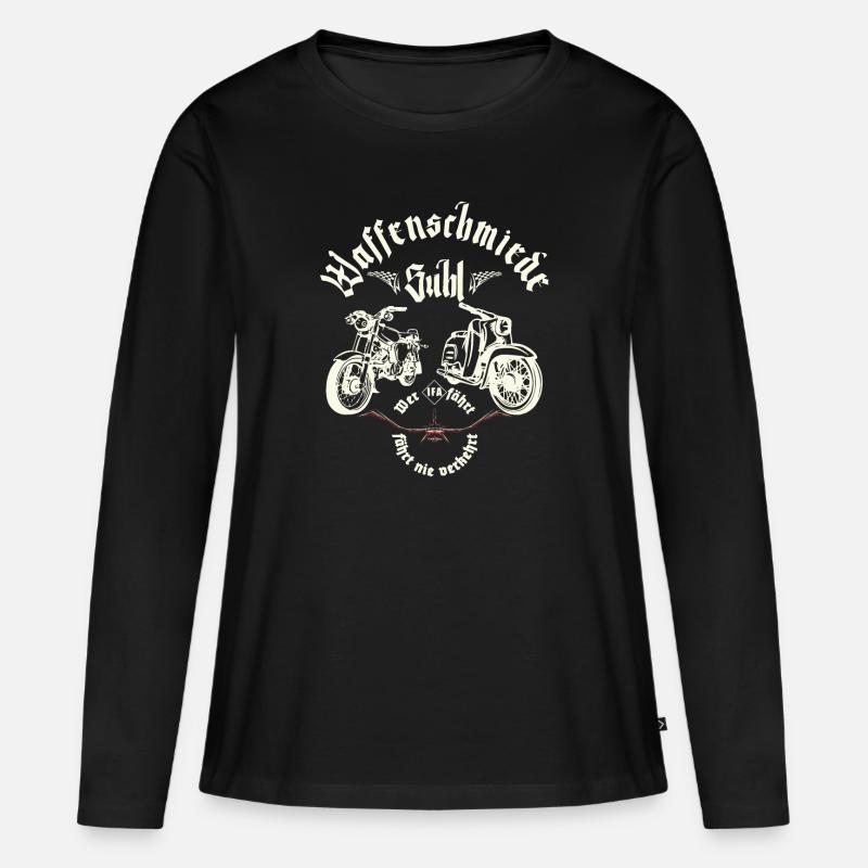 Simson - Waffenschmiede Suhl - Ostalgie - DDR - Frauen Premium Bio Langarmshirt - Schwarz