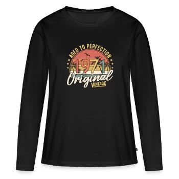 1971 Aged To Perfection Original Vintage - Frauen Premium Bio Langarmshirt - Schwarz - Vorne - Julia (174cm)
