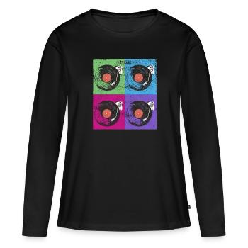 Record record players Pop-Art - Women's Premium Organic Long Sleeve Shirt - black - Front - Julia (174cm)