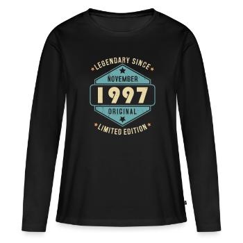 Novembre 1997 Vintage Retro Anniversaire - T-shirt manches longues Premium bio Femme - noir - Devant - Julia (174cm)