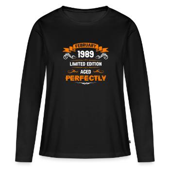 Février 1989 Cadeau d’anniversaire vintage - T-shirt manches longues Premium bio Femme - noir - Devant - Julia (174cm)