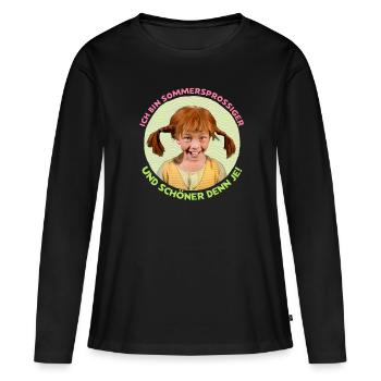 Pippi Langstrumpf Sommersprosiger Schöner Denn Je - Frauen Premium Bio Langarmshirt - Schwarz - Vorne - Julia (174cm)