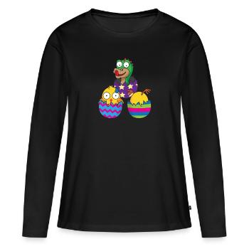 Oeufs de pâques pâques surprise poussin pâques - T-shirt manches longues Premium bio Femme - noir - Devant - Julia (174cm)