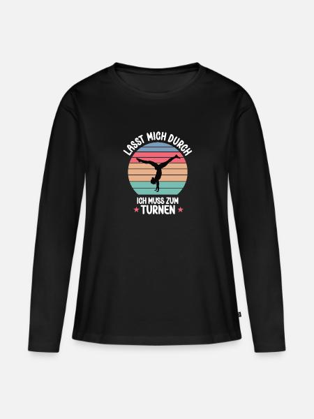 LASST MICH DURCH ICH MUSS ZUM TURNEN Turn Outfit - Frauen Premium Bio Langarmshirt - Schwarz