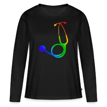 Stéthoscope de couleur | Stethoscope coloured - T-shirt manches longues Premium bio Femme - noir - Devant - Julia (174cm)