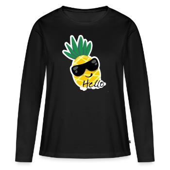 Hello Ananas - T-shirt manches longues Premium bio Femme - noir - Devant - Julia (174cm)