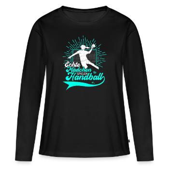 Handballerin Handballspielerin - Echte Mädchen - Frauen Premium Bio Langarmshirt - Schwarz - Vorne - Julia (174cm)
