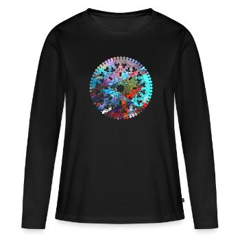 Mandala, coloré, motif, orient, graffiti - T-shirt manches longues Premium bio Femme - noir - Devant - Julia (174cm)