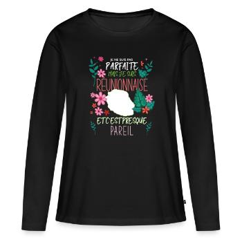 Ma Réunionnaise Est Parfaite Cadeau Femme Réunion - T-shirt manches longues Premium bio Femme - noir - Devant - Julia (174cm)