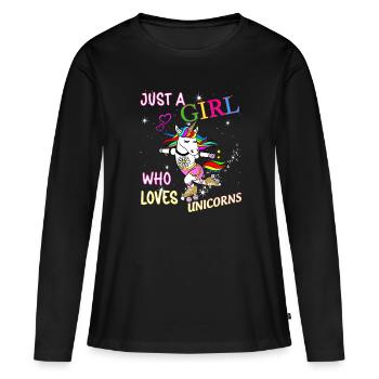 Just Une Fille Qui Aime Les licornes - T-shirt manches longues Premium bio Femme - noir - Devant - Julia (174cm)