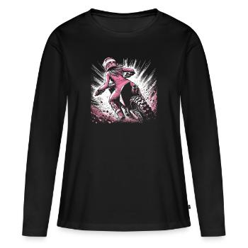 Damen Motocross. Frauen Motorrad Geschenk - Frauen Premium Bio Langarmshirt - Schwarz - Vorne - Julia (174cm)