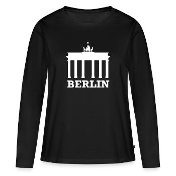 Freizeitshirt ' Brandenburger Tor ' - Frauen Premium Bio Langarmshirt - Schwarz - Vorne - Julia (174cm)