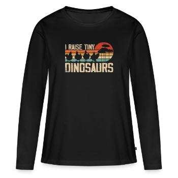 Ich ziehe winzige Dinosaurier auf Vintage Retro Huhn - Frauen Premium Bio Langarmshirt - Schwarz - Vorne - Julia (174cm)