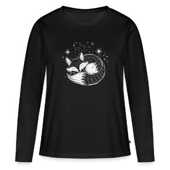 Schlafender Fuchs T Shirt für Frauen Traum Sterne - Frauen Premium Bio Langarmshirt - Schwarz - Vorne - Julia (174cm)
