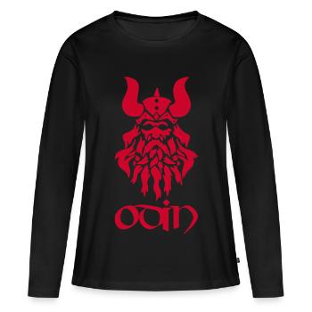 Dieu nordique Odin (rouge) - T-shirt manches longues Premium bio Femme - noir - Devant - Julia (174cm)
