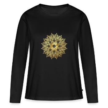 Motif dentelle géométrique doré - T-shirt manches longues Premium bio Femme - noir - Devant - Julia (174cm)