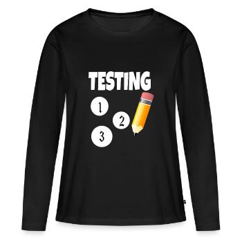 Test 123 avec un crayon - T-shirt manches longues Premium bio Femme - noir - Devant - Julia (174cm)