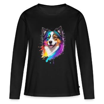 Collie - Frauen Premium Bio Langarmshirt - Schwarz - Vorne - Julia (174cm)